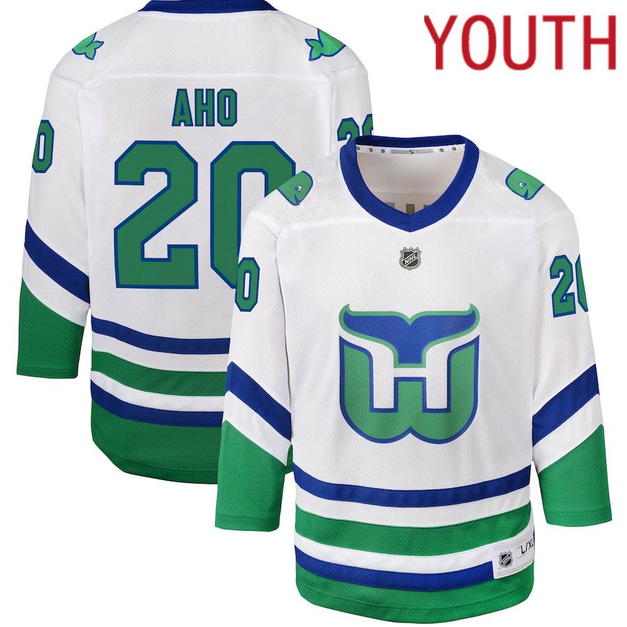 Youth Carolina Hurricanes #20 Sebastian Aho White Whalers Replica NHL Jersey->->Youth Jersey